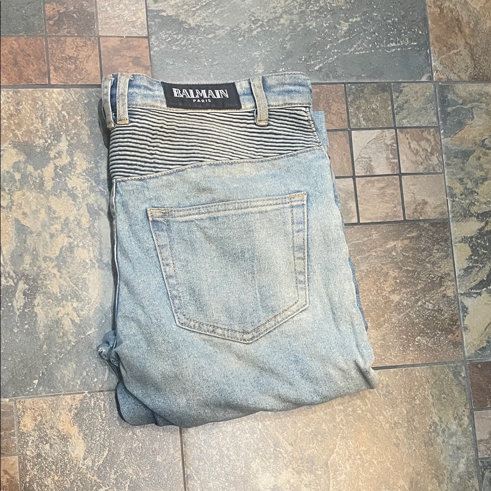 Balmain Striped Light Denim Men's Jeans